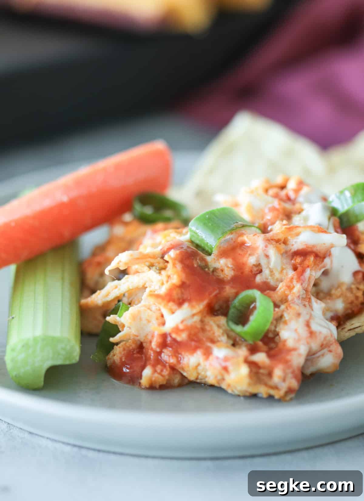 Dairy-Free Buffalo Chicken Dip Recipe 5 Buffalo chicken dip on a plate.