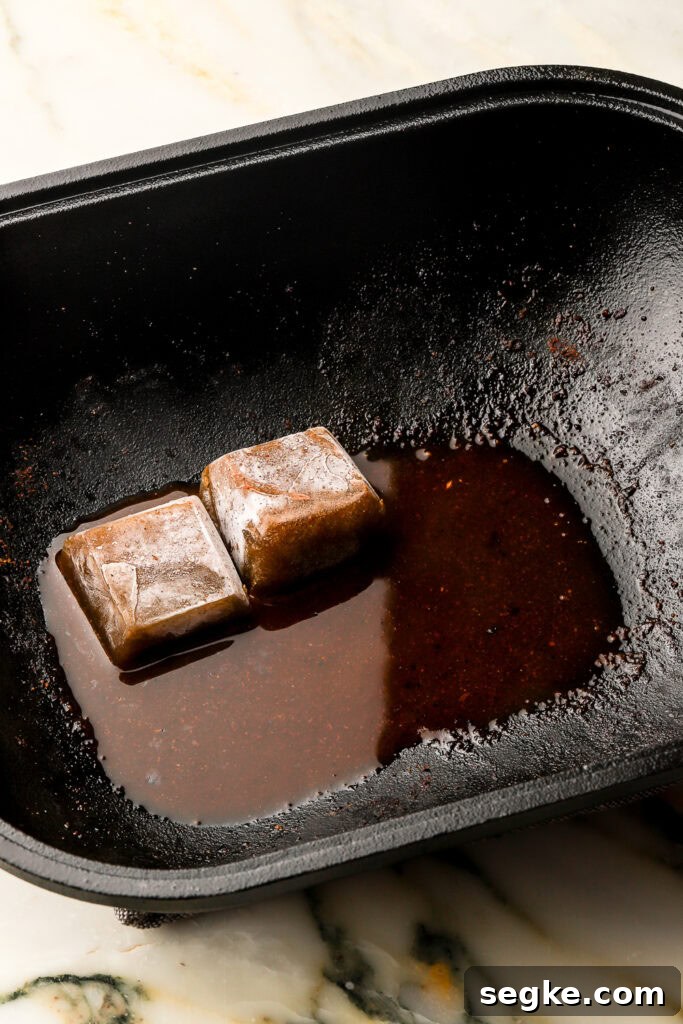 Everyday Braised Beef Recipe for Weeknight Dinners 5 cast iron deglazed with beef broth (frozen cubes)