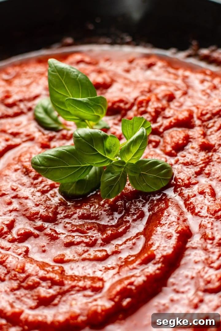 close-up of classic homemade marinara sauce