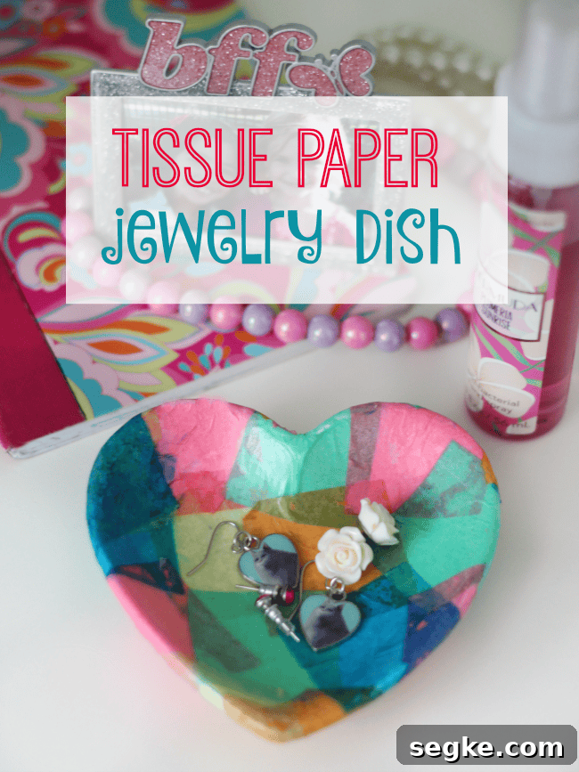 Add a bit of mod podge and tissue paper and completely transform this small bowl into a homemade jewelry dish! This technique also works on plates, jars, vases, and tile!