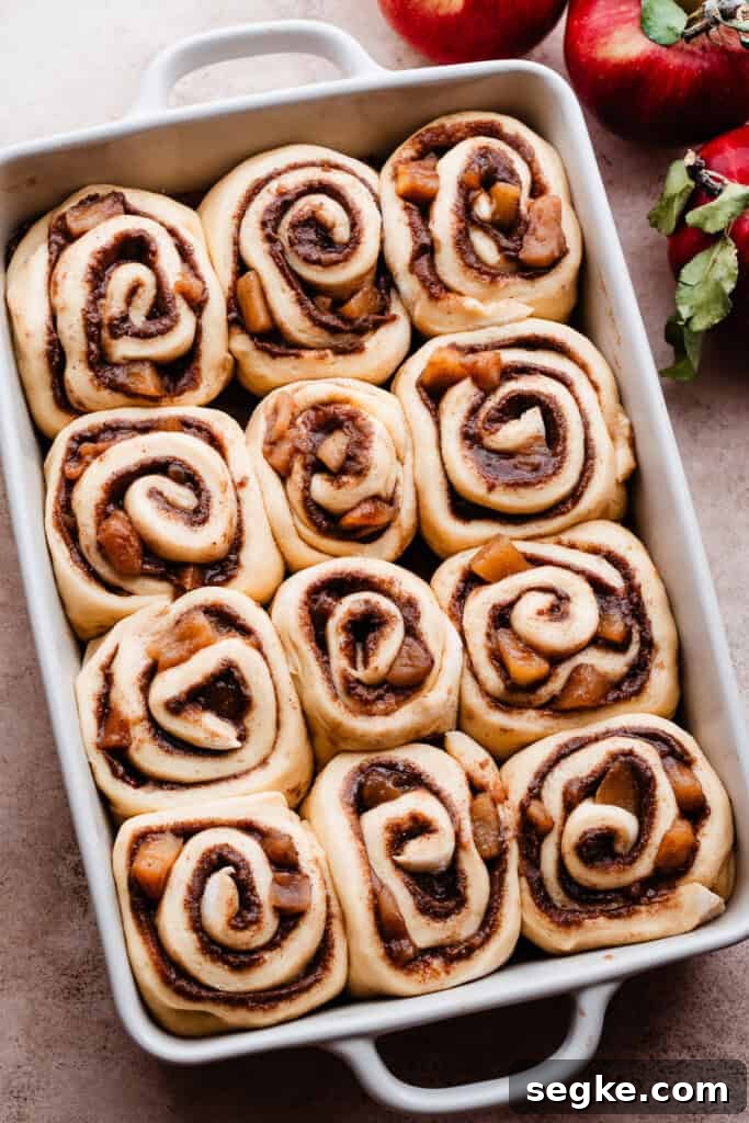 Apple Pie Cinnamon Rolls with Apple Cider Caramel Bottoms 10 The risen rolls in the pan.