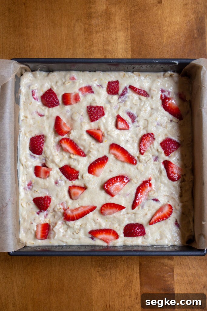 Strawberry oatmeal cake ready to slice