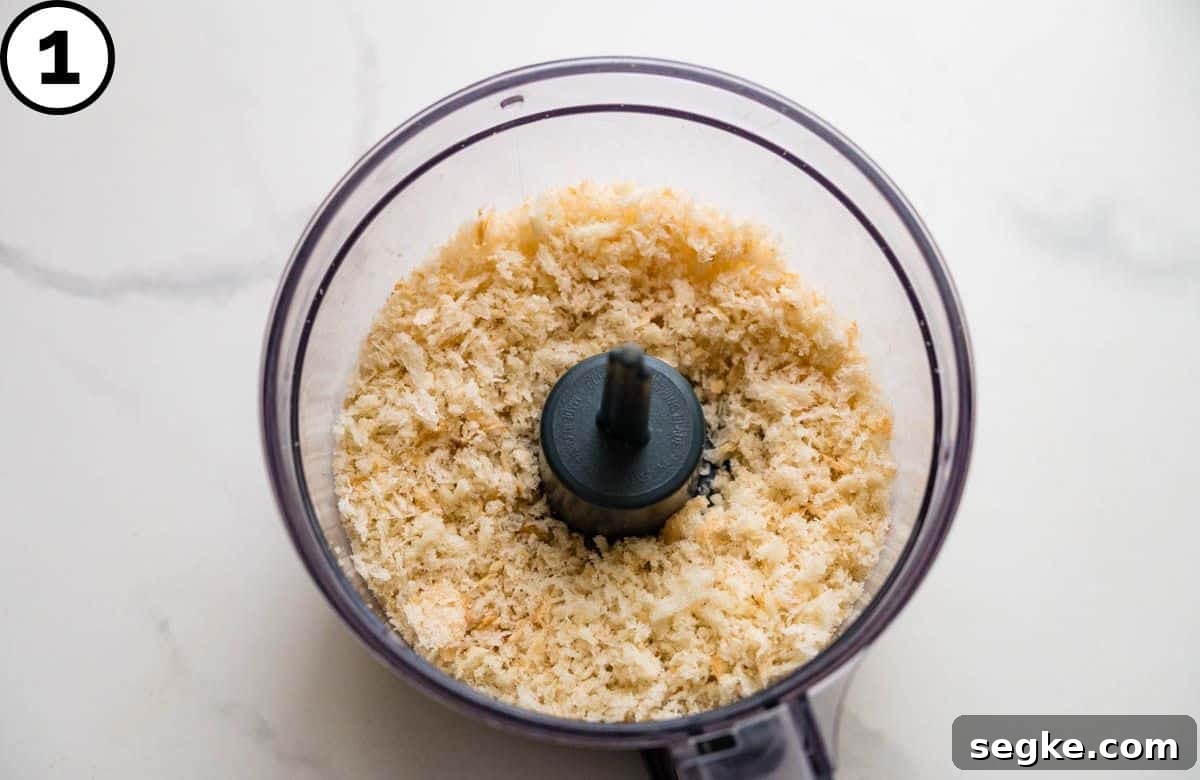 Oven Baked Meatloaf with Creamy Mushroom Gravy 4 Blitz fresh breadcrumbs in a food processor.