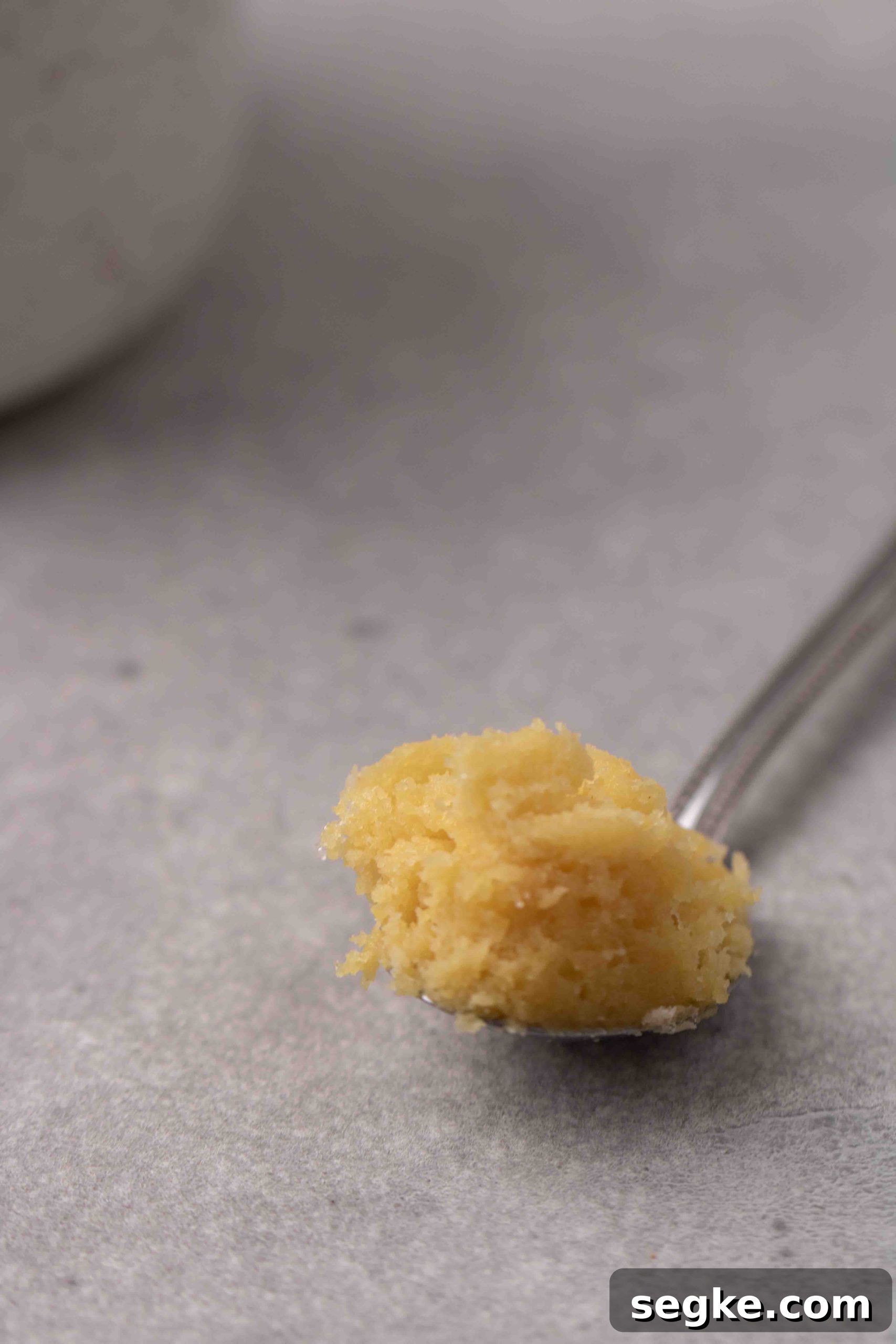 Close up of microwave sugar cookie in a spoon