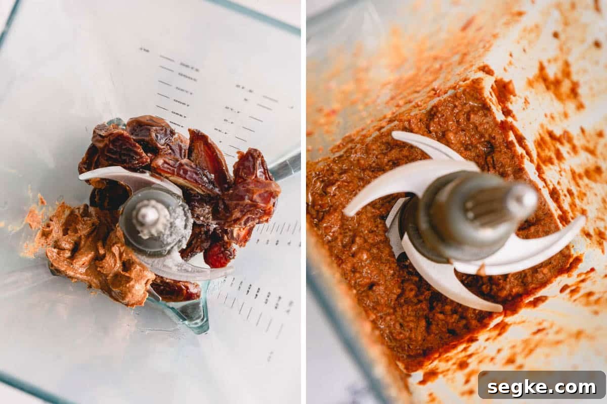 dates, almond butter, and coconut oil in blender.