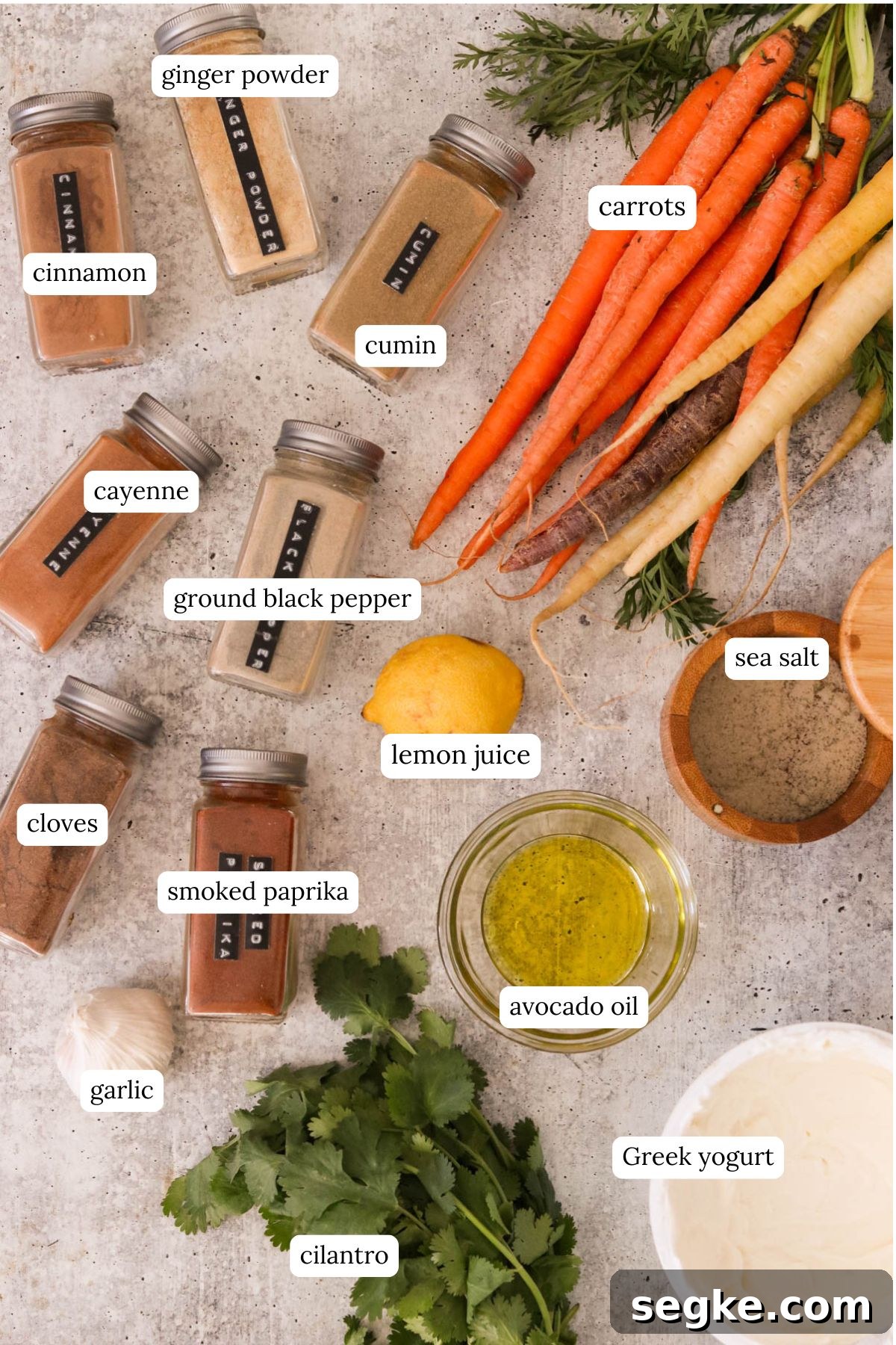 recipe ingredients in small bowls and labeled 