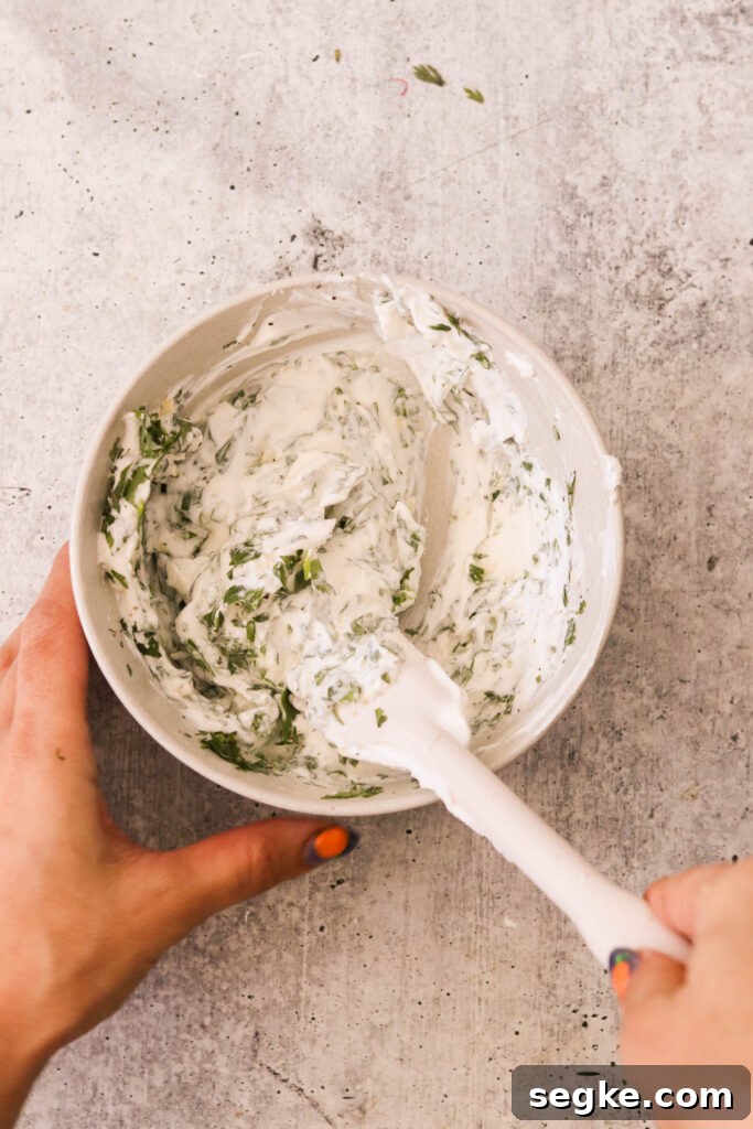 mixing yogurt dipping sauce ingredients 