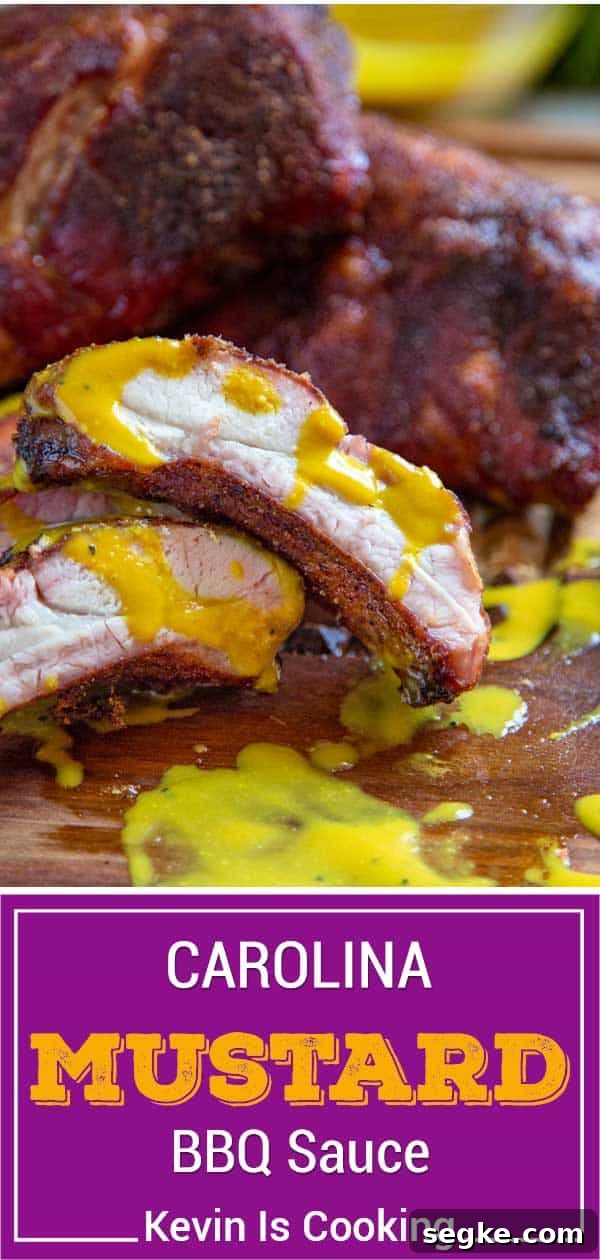Carolina gold sauce on smoked ribs (shown close up)