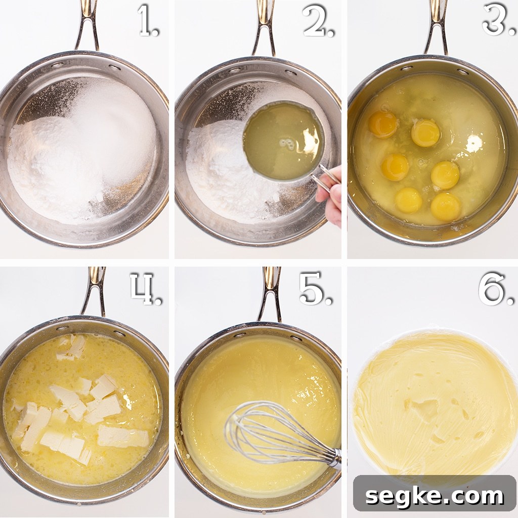 Quick Keto Lemon Curd Recipe: Zesty Low-Carb Spread 4 A six panel image of ingredients being added to a pan.