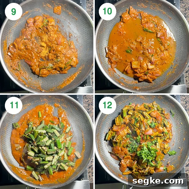 step by step picture collage of making achari bhindi