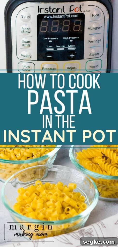 Instant Pot Pasta Recipe: Perfect Al Dente Every Time 5 Instant Pot pressure cooker with three glass bowls of dried pasta in front of it
