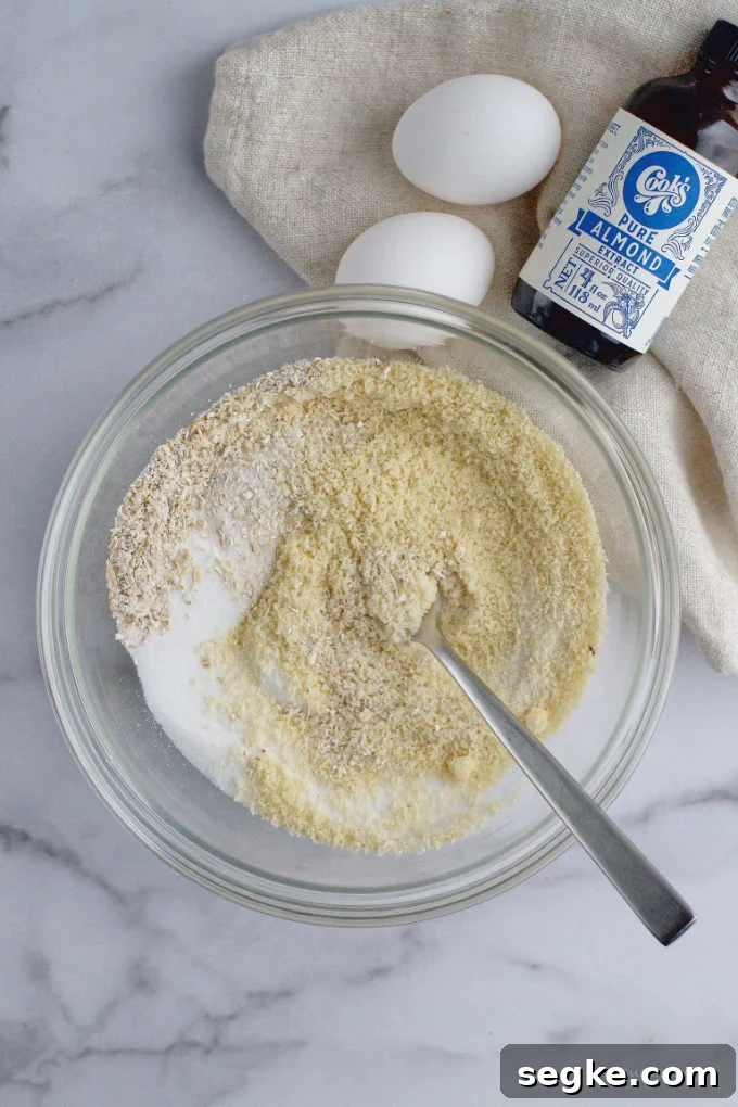 almond flour, oats and sugar in a mixing bowl