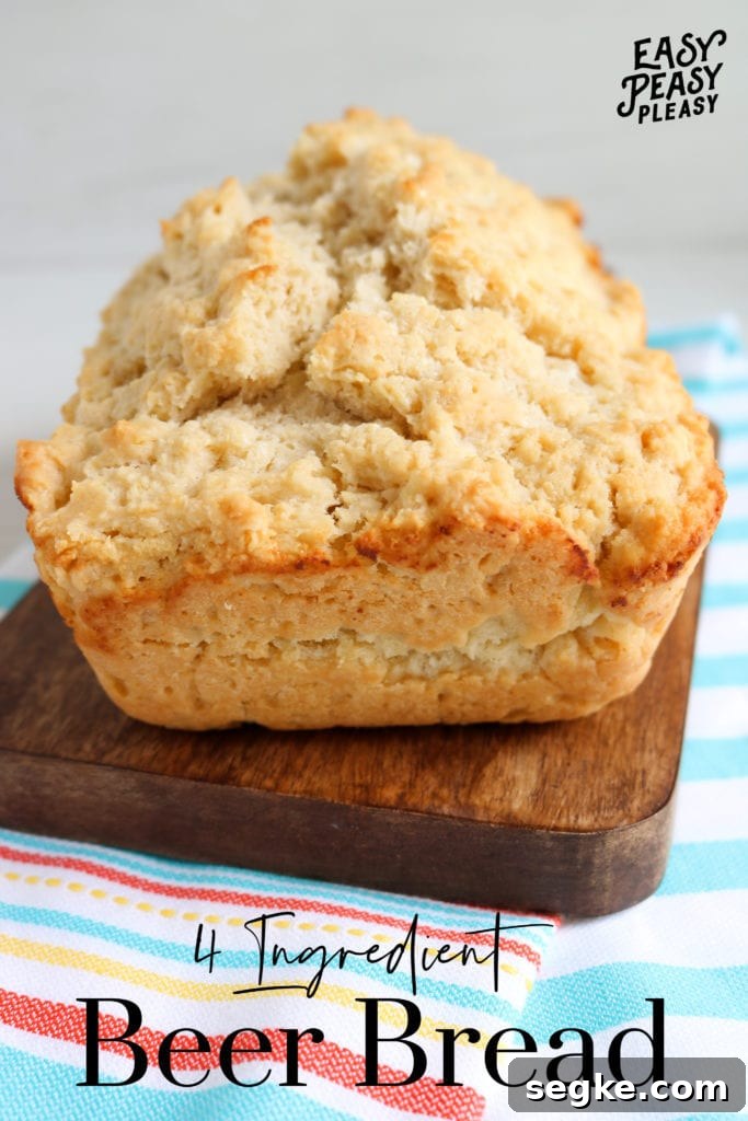 No yeast needed with this rustic Beer Bread recipe using only 4 ingredients.
