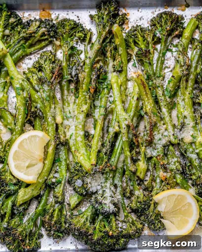 roasted broccolini on a pan 