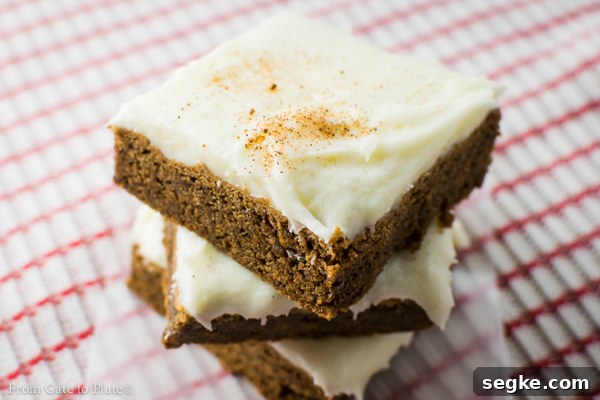 Close-up of Gingerbread Cookie Bars with Eggnog Frosting