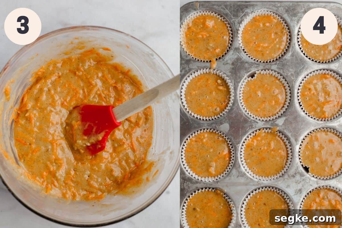 steps 3 and 4 to make carrot cupcakes.