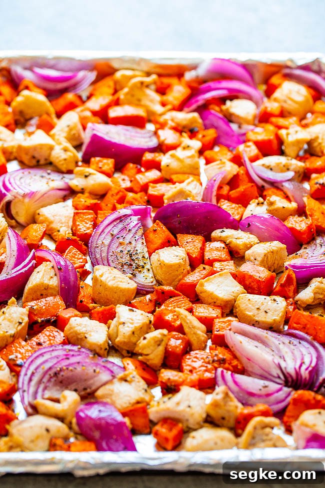 Sheet Pan Chicken with Roasted Sweet Potatoes 3 sheet pan chicken and sweet potatoes.