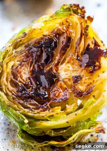 a roasted brussels sprout with charred edges.