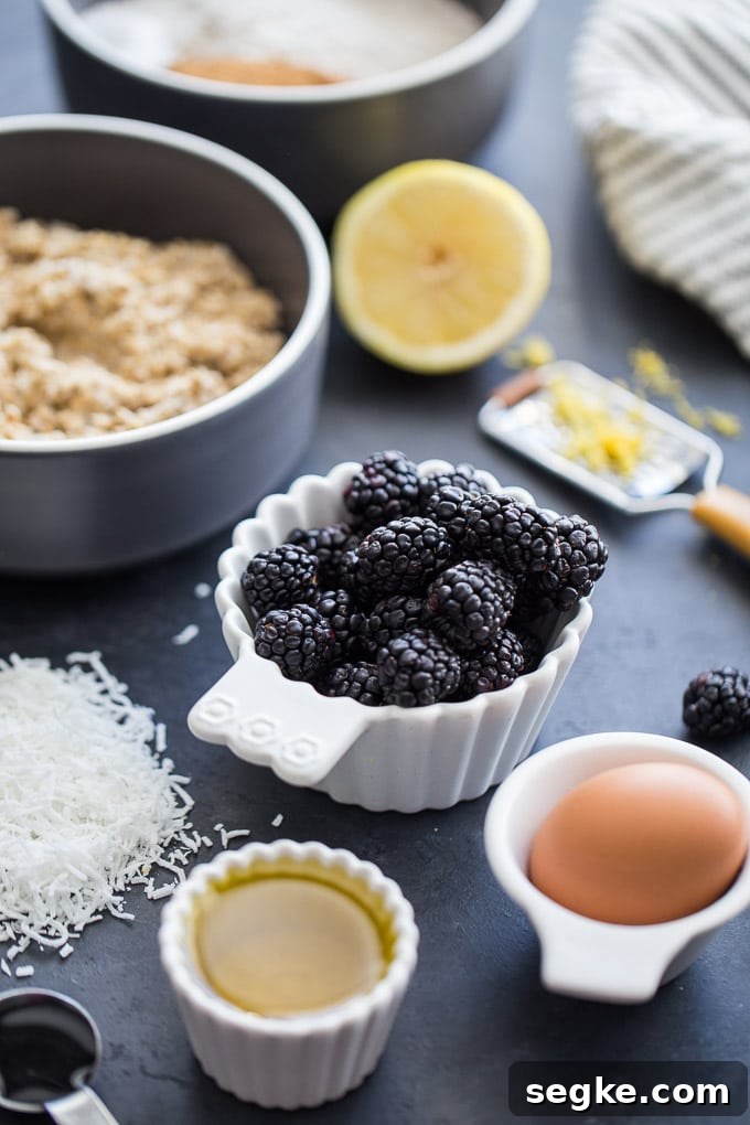 Ingredients to make Blackberry Lemon Overnight Oatmeal Muffins.
