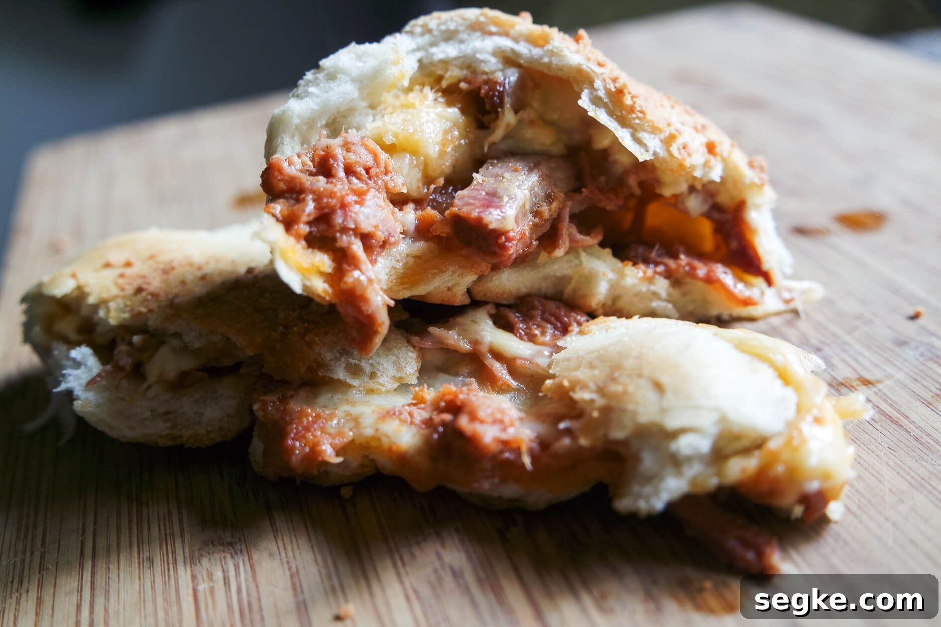 BBQ Pulled Pork Pizza Rolls with Gooey Cheese 3 pulled pork pizza rolls with cheese