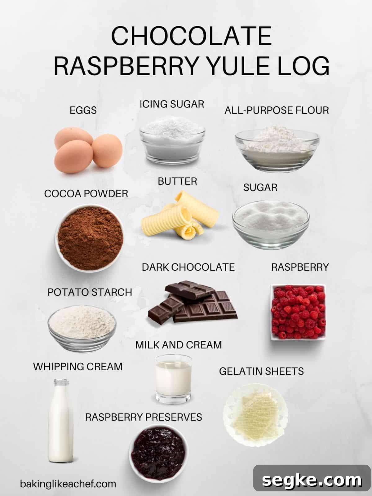 Raspberry chocolate Yule Log ingredients