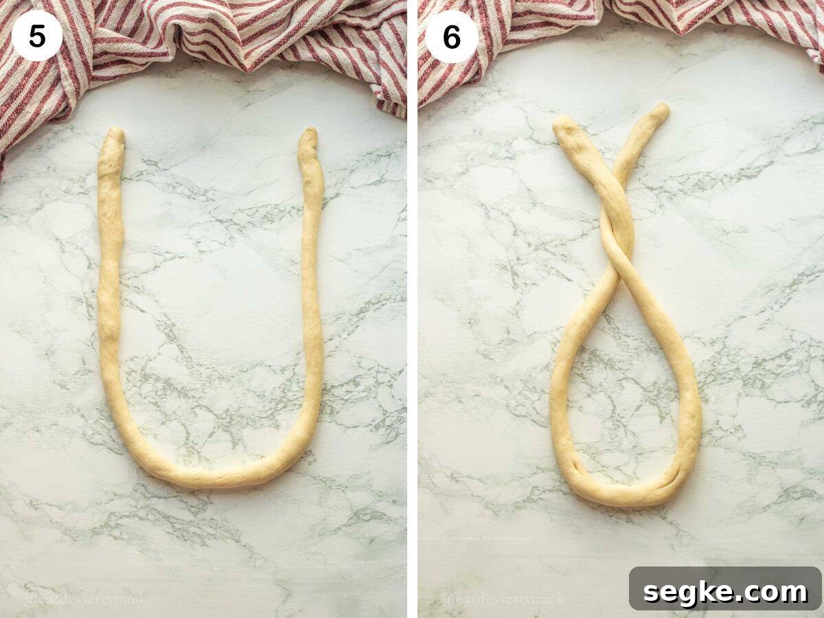 Homemade Soft Baked Amish Pretzels Recipe 6 Dough in "U" shape, then dough with strands crossed over twice.