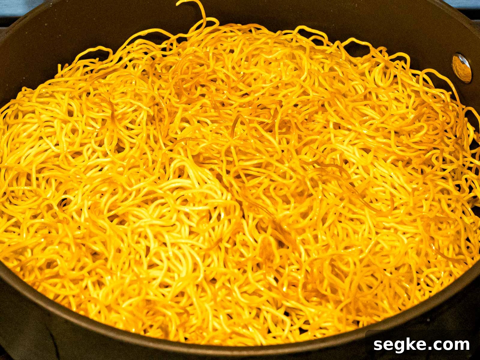 Chinese egg noodles pan fried until crispy