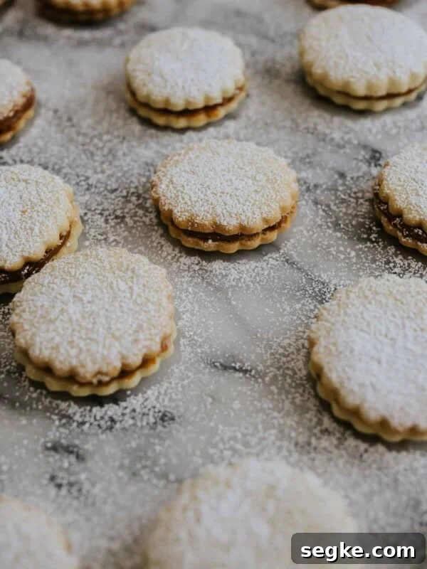 alfajores de maicena sandwich cookies dusted with powdered sugar.