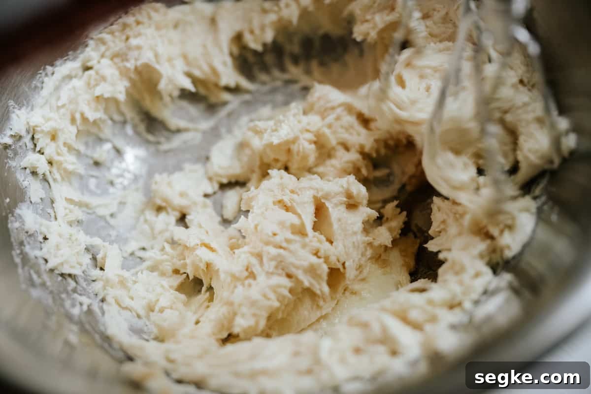 creamed butter and sugar in the mixing bowl.