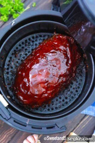 air fried meatloaf in the air fryer basket