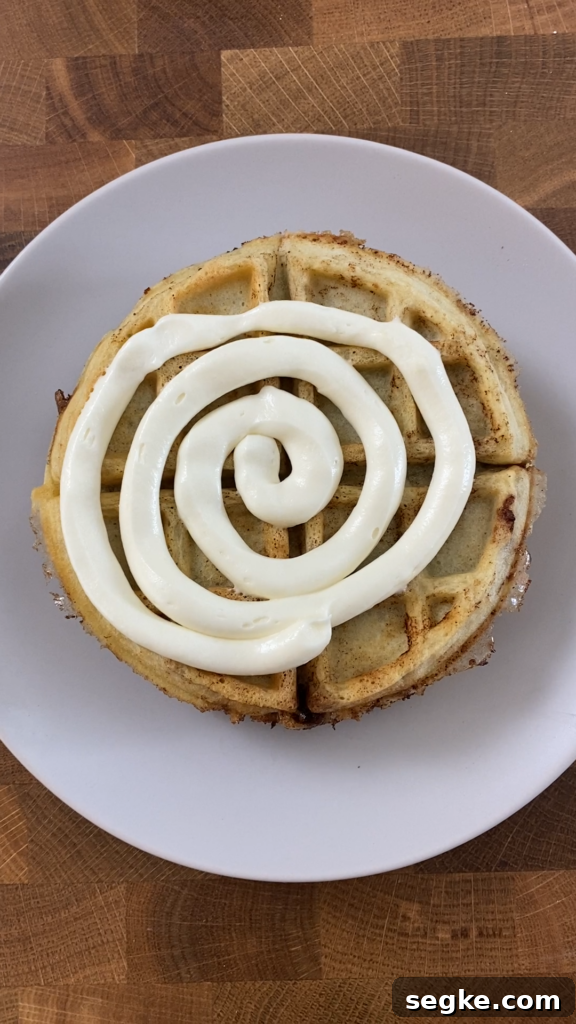Finished cinnamon roll waffles stacked