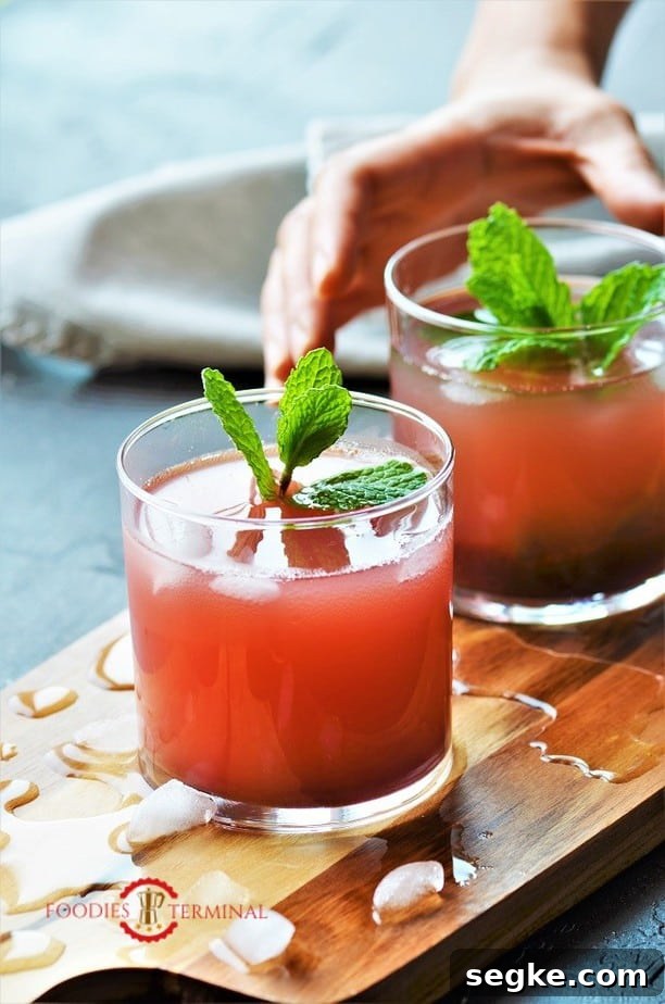 Kokam Sherbet served in two transparent glasses kept on a wooden board