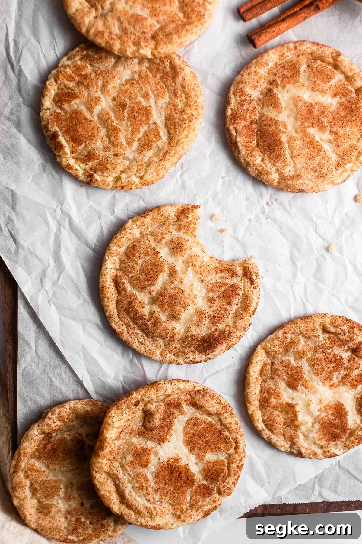Stack of snickerdoodles with cinnamon dusting