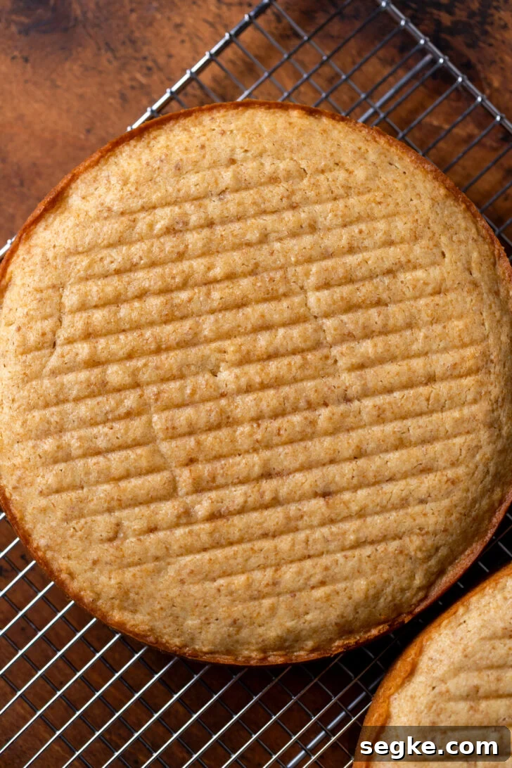 Biscoff Cookie Butter Cake Recipe 3 Cake layers on a wire rack.