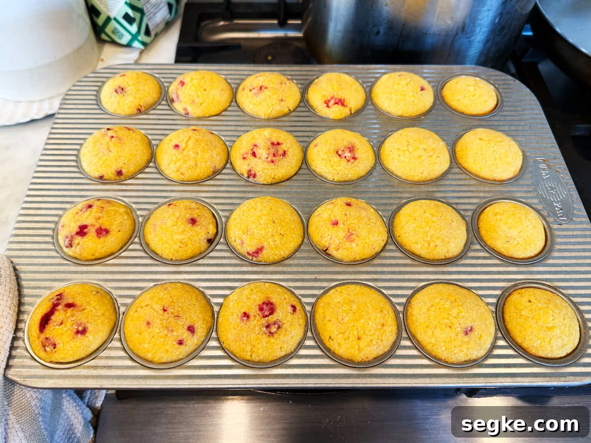 Mini Cornbread Muffins made with raspberries.