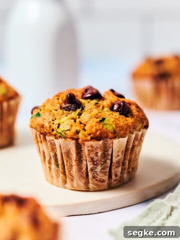 Easy Vegan Zucchini Muffins with chocolate and banana.