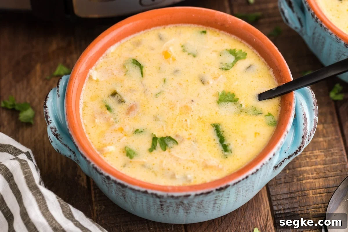 bowl of chicken chile relleno soup