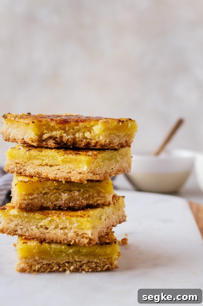 Stacks on stacks of bruleed lemon bars