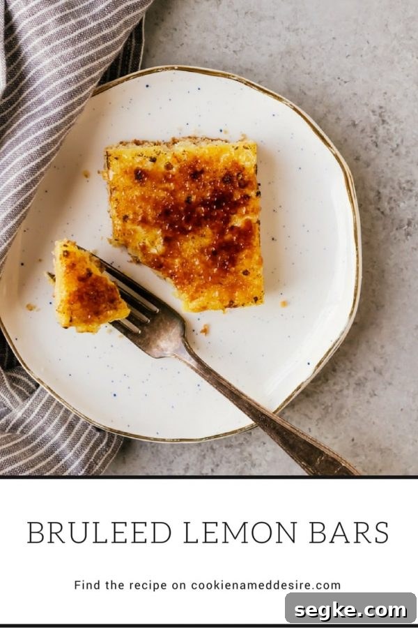 Sweet and zesty lemon bars topped with a crisp brulee
