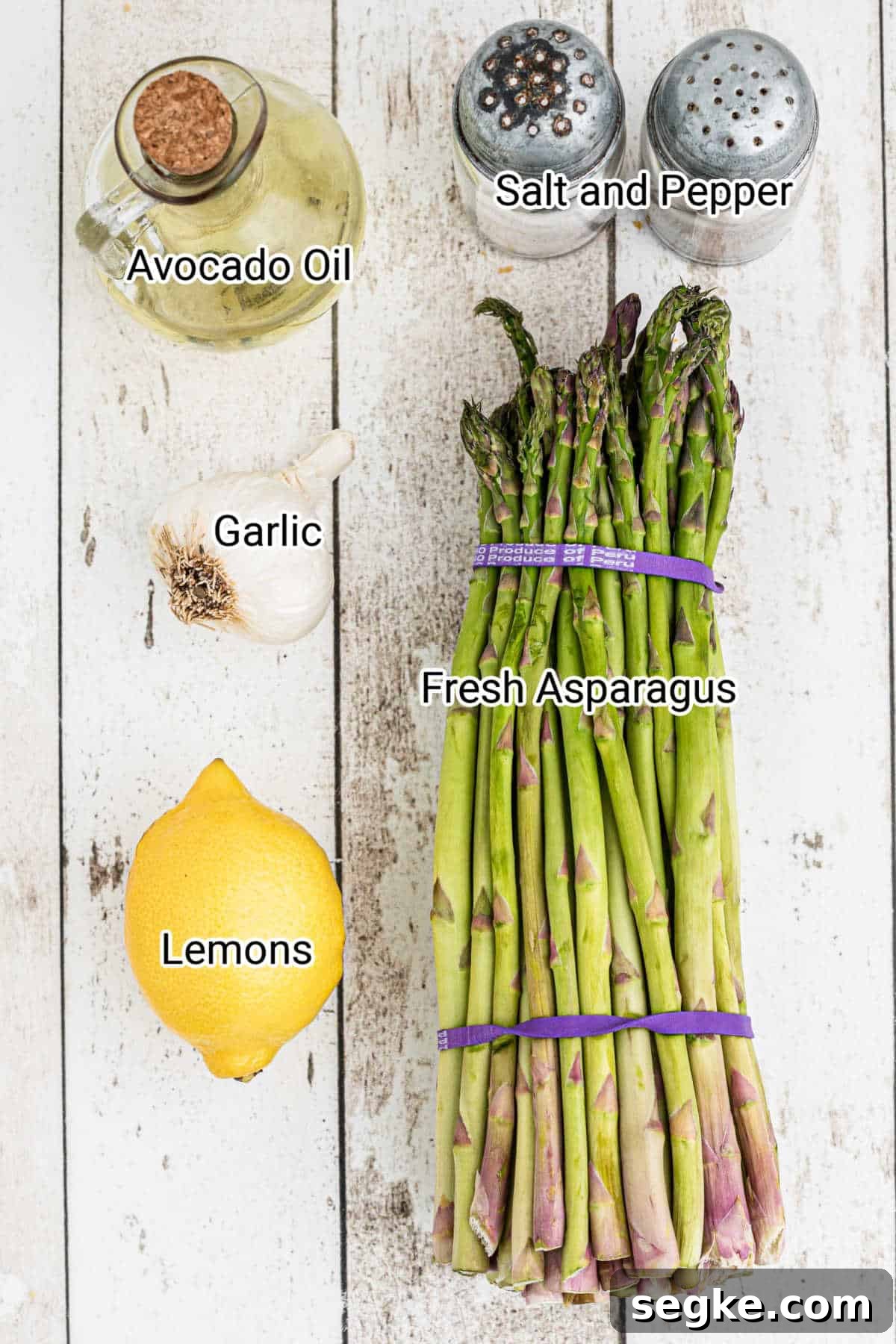 How to Smoke Asparagus: Tender, Smoky Grilled Spears 3 smoked asparagus ingredients with text overlay describing the ingredients.
