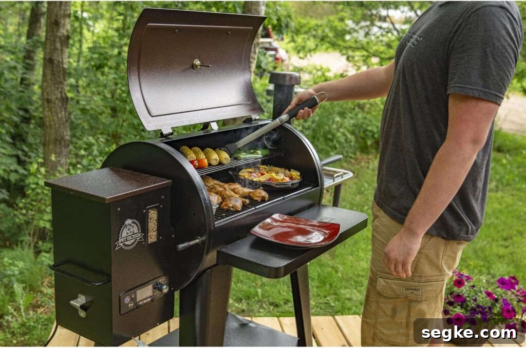 How to Smoke Asparagus: Tender, Smoky Grilled Spears 5 man standing next to a grill flipping meat.
