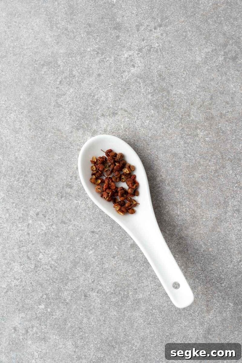 Shichimi Togarashi: Authentic Japanese Seven-Spice Seasoning 4 Whole sichuan peppercorns in a small ceramic spoon.