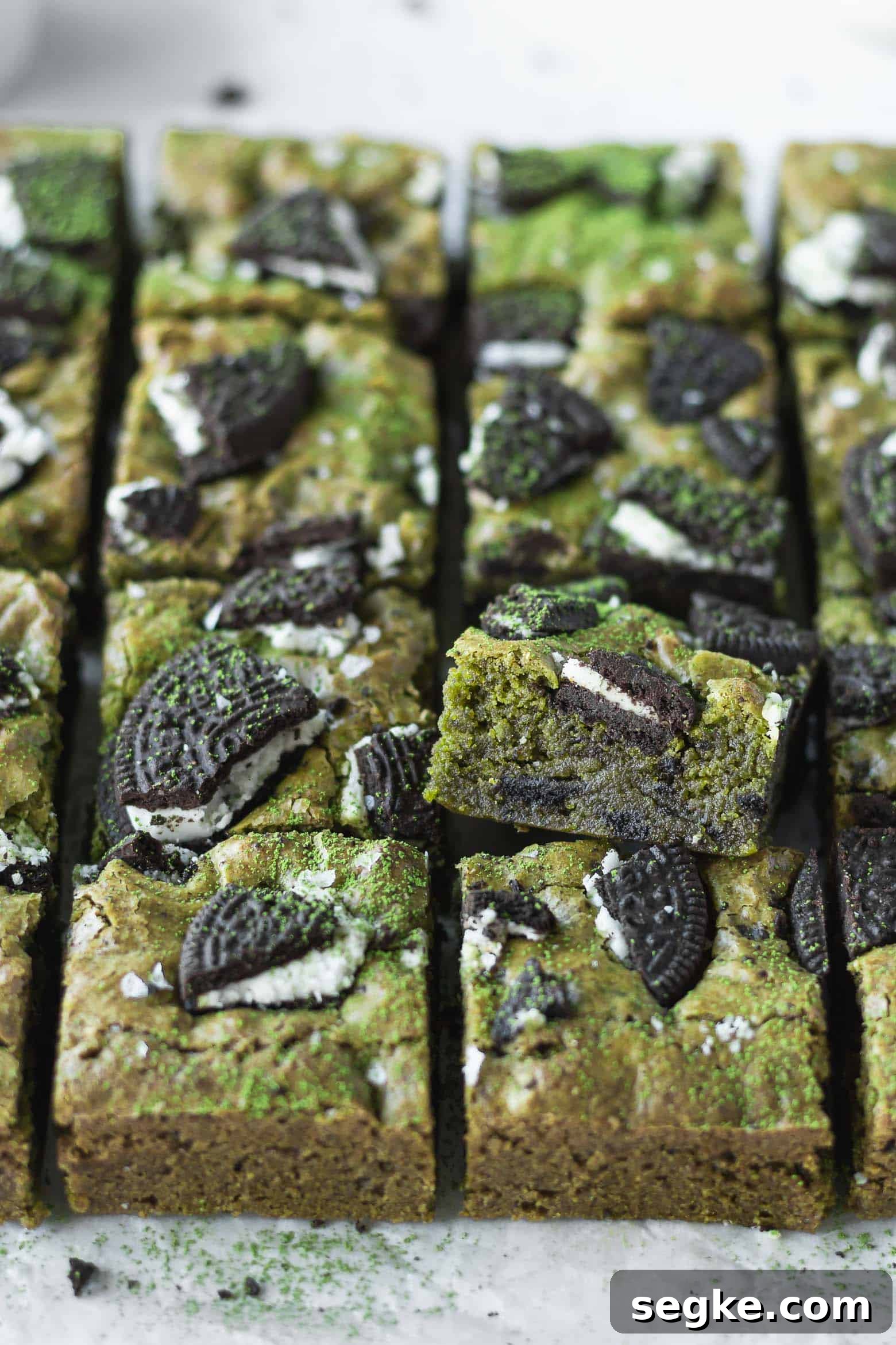 Matcha blondies cute into squares