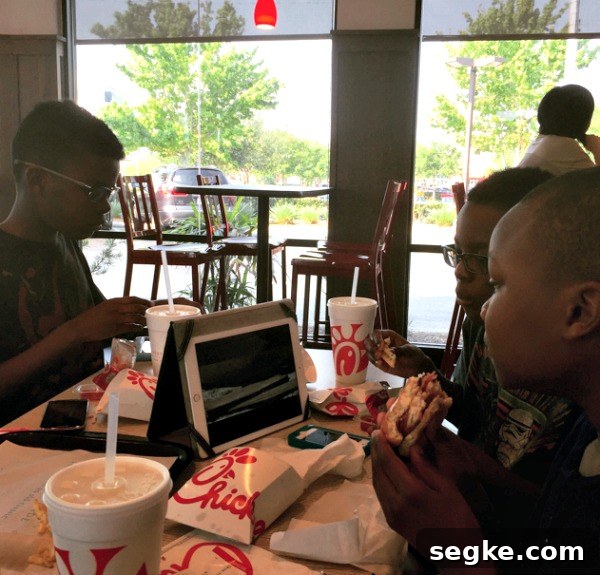 Kids eating at a nearby restaurant