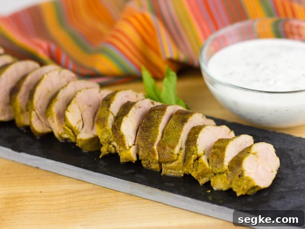 Curry-Rubbed Pork Tenderloin Recipe with Mint Yogurt Sauce 4 Curried Pork Tenderloin with Smoked Yogurt and Mint Sauce