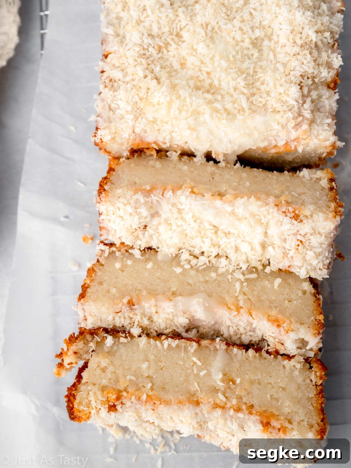 Moist Gluten-Free Coconut Cake Recipe 10 Slices of coconut pound cake.