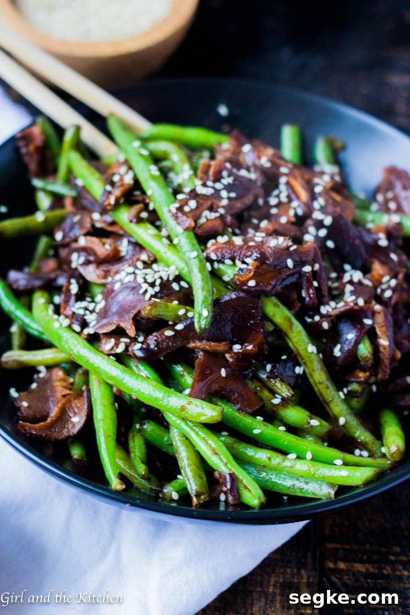 Honey Soy Glazed Green Beans with shiitake mushrooms