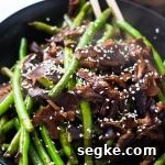 Honey Soy Glazed Green Beans with shiitake mushrooms - thumbnail
