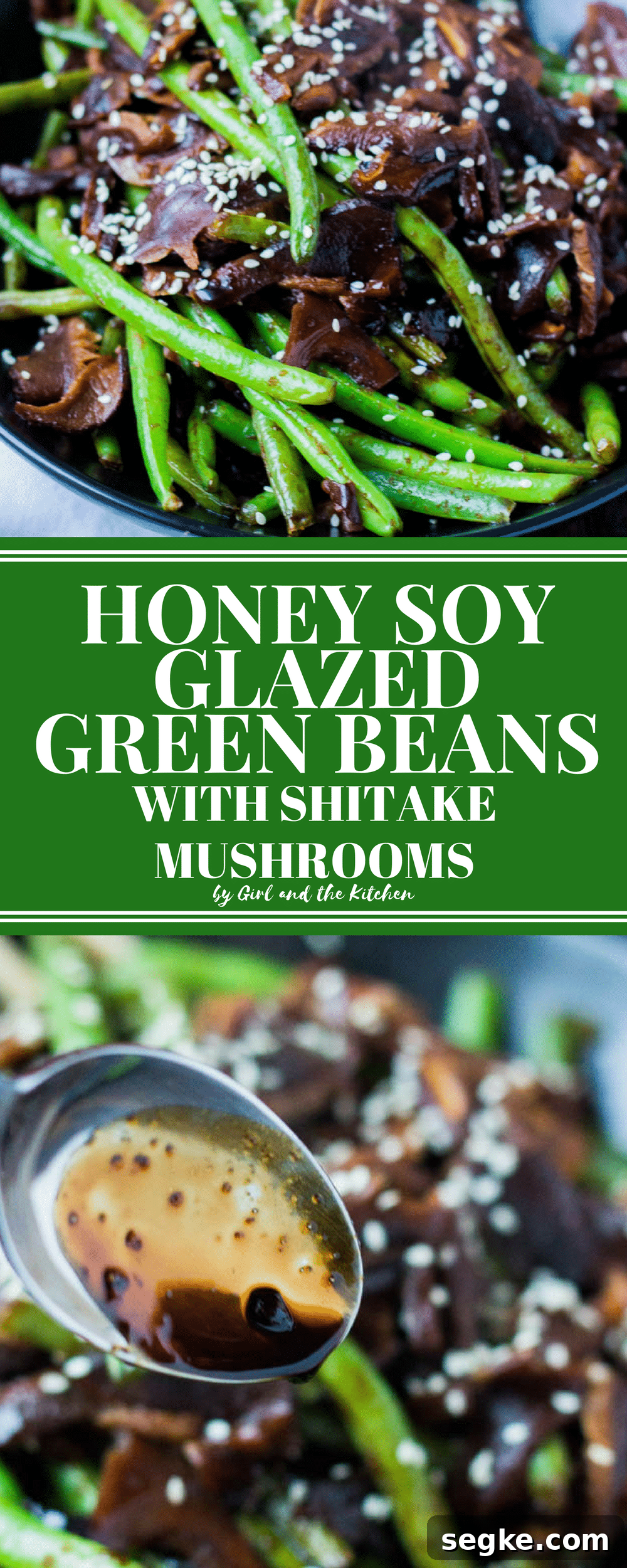 Finished Honey Soy Glazed Green Beans with shiitake mushrooms