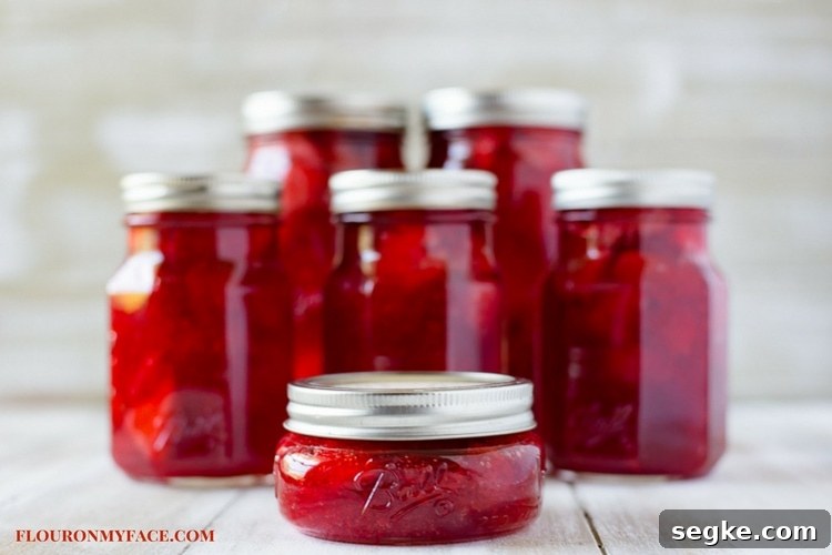 How to Can Strawberries: Recipes and Canning Tips 9 Canning jars of strawberry pie filling